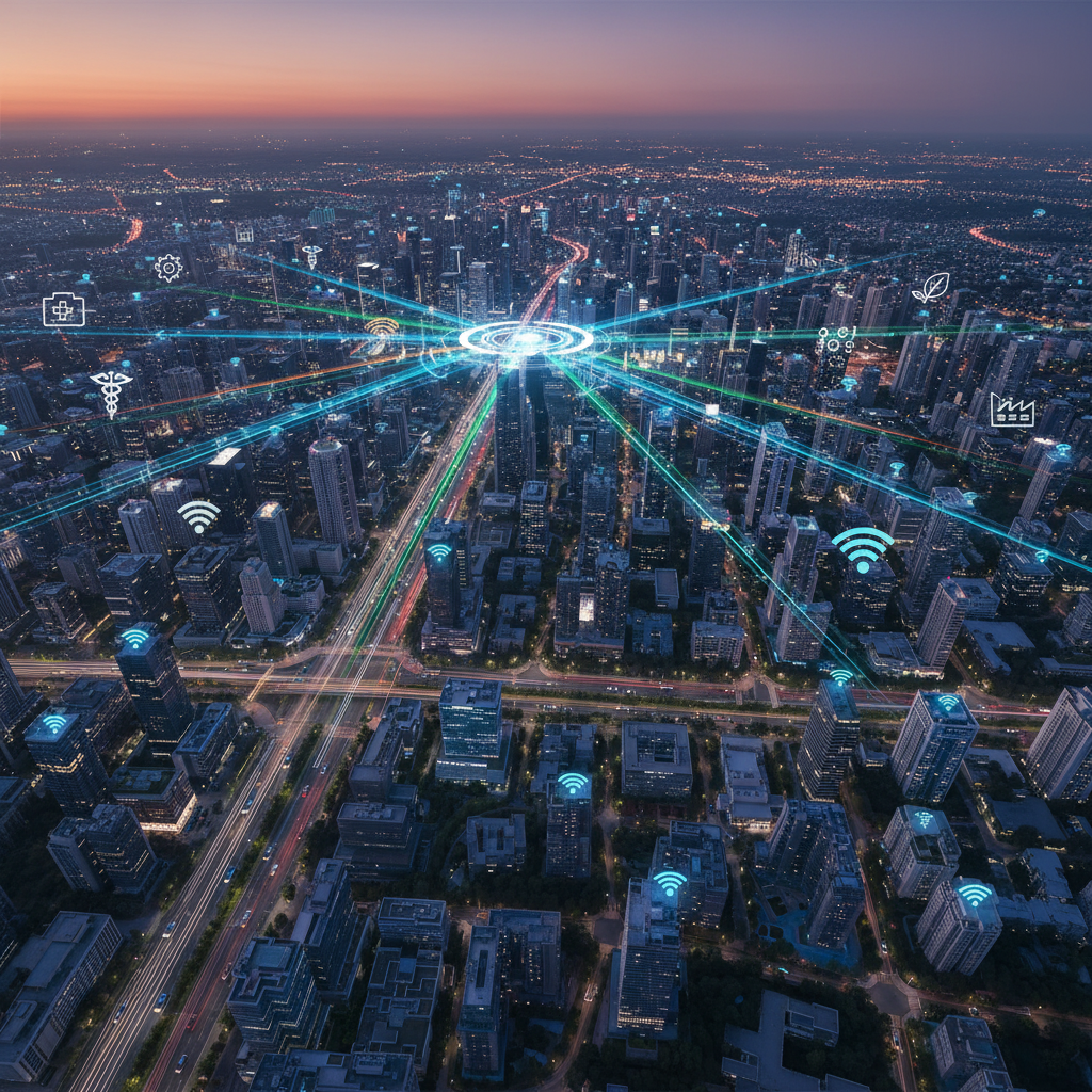Smart city leveraging edge computing for real-time data processing.
