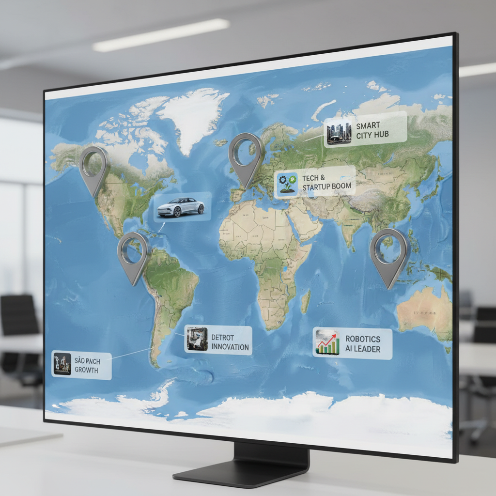 Global map highlighting edge computing use cases and success stories.
