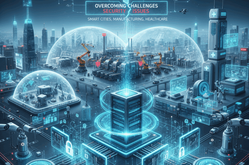 Edge Computing Interconnecting nodes visual image Challenges Security, Scalability, and Beyond