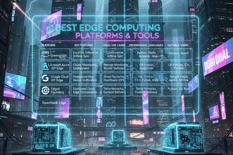 Infographic featuring title Top Edge Computing Tools & Vendors