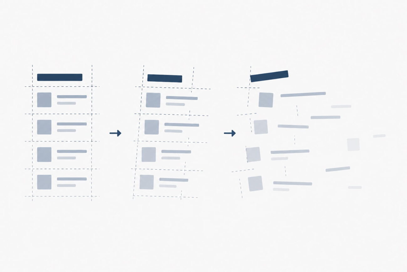 “Abstract shapes subtly drifting out of alignment to represent quiet system failure.