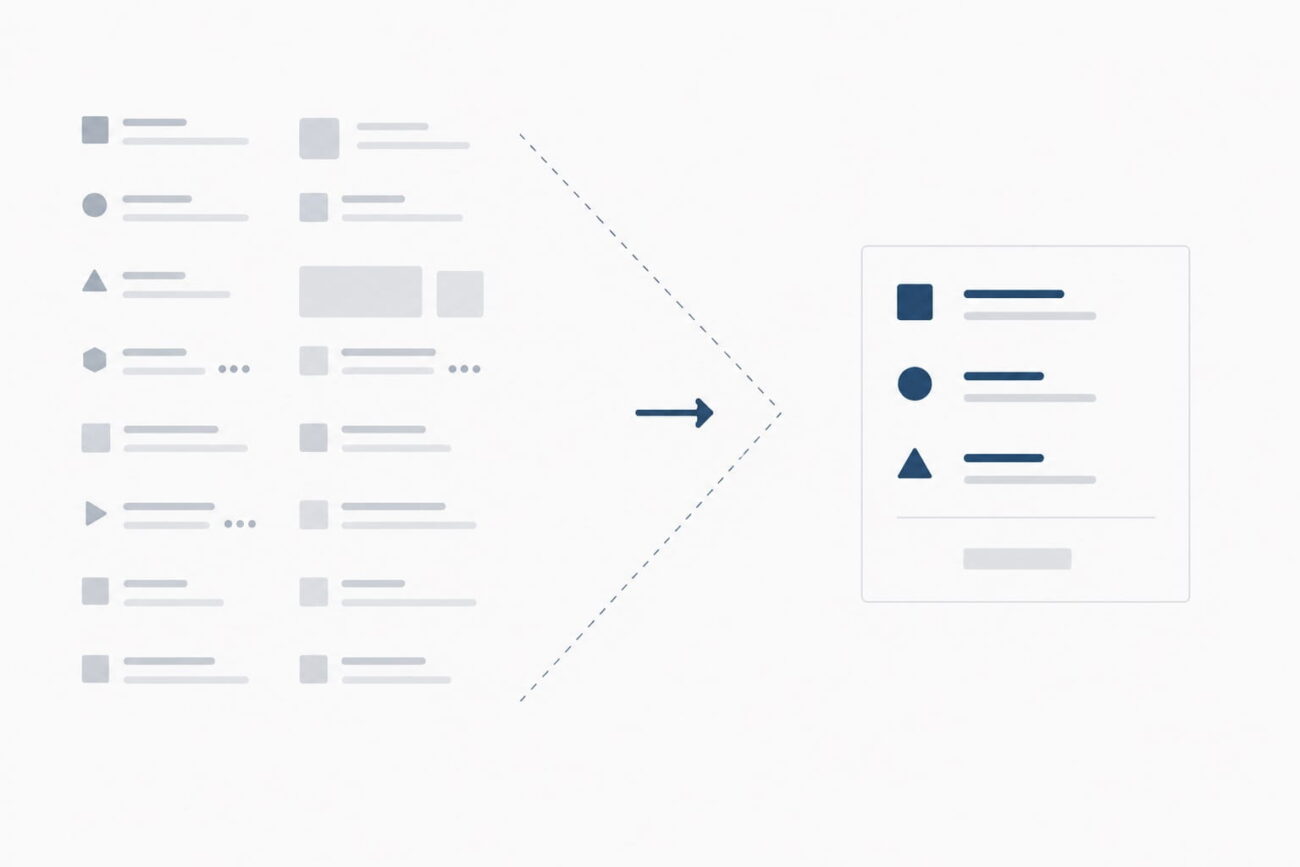 Abstract feature blocks simplifying into a clear core