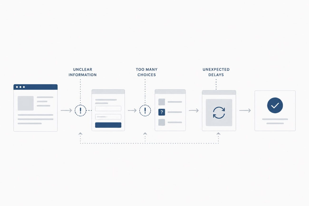 “Minimal abstract shapes representing friction in digital workflows.”
