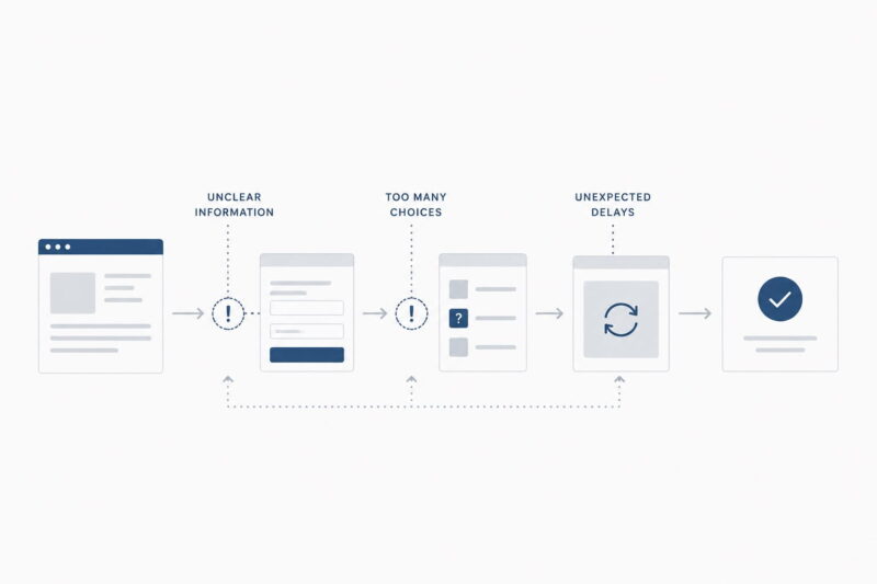 “Minimal abstract shapes representing friction in digital workflows.”