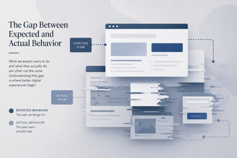“Abstract UI elements showing the mismatch between expected and real digital behavior.”